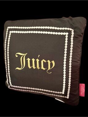 Juicy Couture Black Gold Logo Pillow Y2K Glam Decor Rare Home Cushion